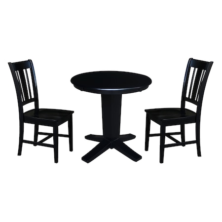 International Concepts 30 in. Solid Wood Round Top Dining Table with 2 Chairs, Black K46-30RT-23B-C10-2